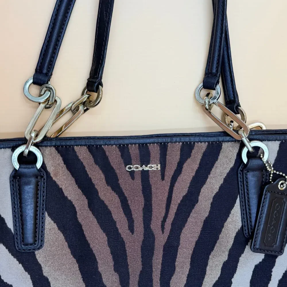 COACH 26881 MADISON EAST/WEST TOTE ZEBRA PRINT FABRIC